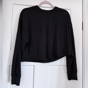 Lululemon Black Cropped Long Sleeve Top Relaxed Fit Lightweight Athleisure